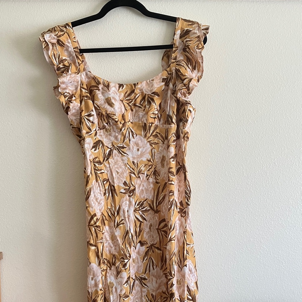 Madewell Mustard Floral Square-Neck Midi Dress